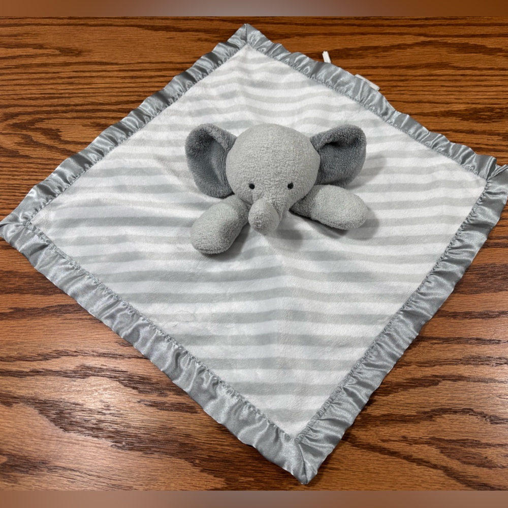 CLOUD ISLAND Target Gray White Striped Elephant Lovey Security Blanket Satin